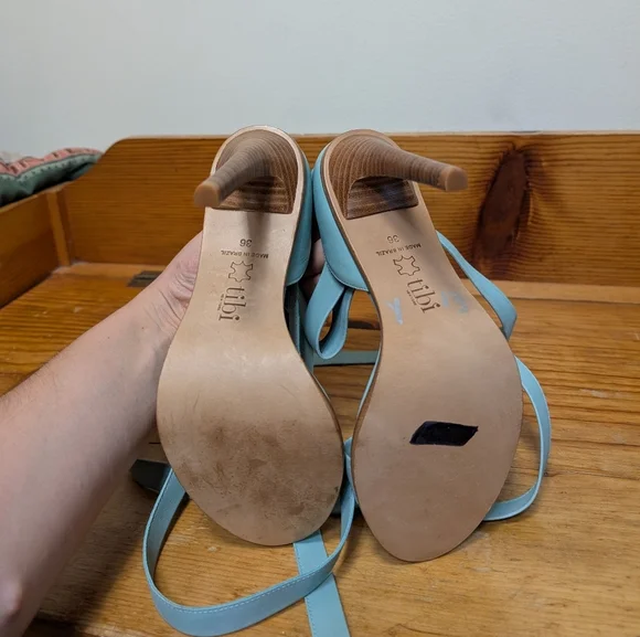 Tibi Italy Lace-Up Heeled Sandals | Light Blue Leather | Size 36 (US 5.5-6) | - Picture 3 of 4